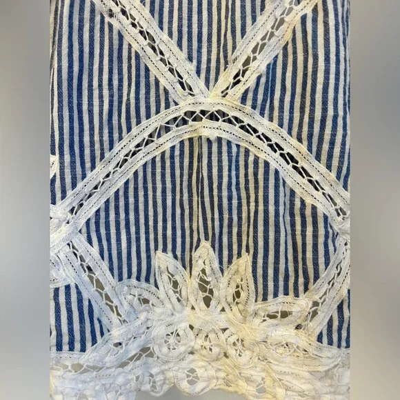 Free People Lace Blue White Stripe Halter Top 100% Cotton Size Medium - Picture 4 of 7